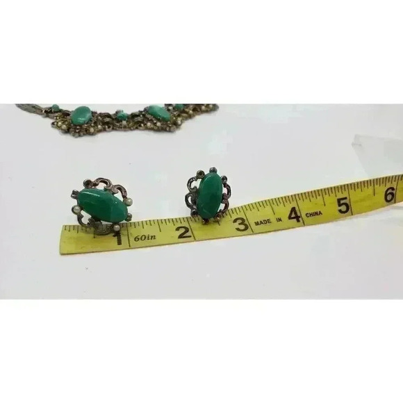 VTG Selro Selini unsigned Emerald Green Cabochon Necklace & Earrings Catalog Pc - Picture 10 of 16
